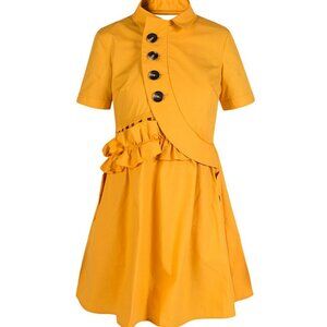 Self Portrait Mustard Yellow Cotton Mini Dress Back Cutout, SIZE 2